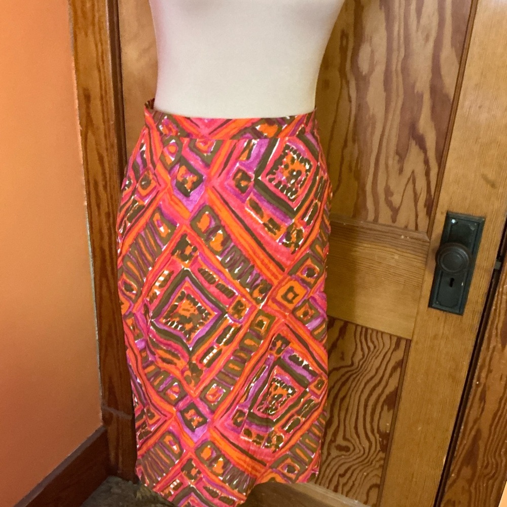 Vintage 1960s Day Glow Geometric Skirt | Psychedelic Pink Orange Mod Skirt - Picture 11 of 12